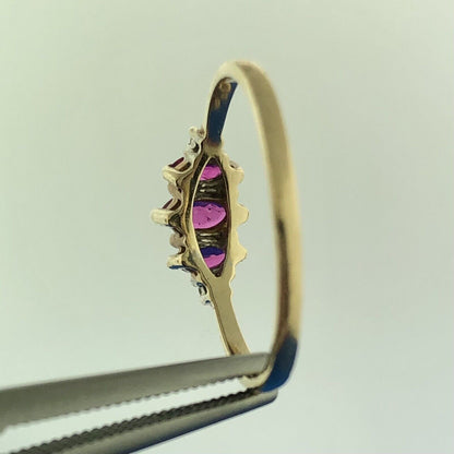 Vintage 14K Yellow Gold Marquise Ruby Trio Diamond Accent July Anniversary Ring