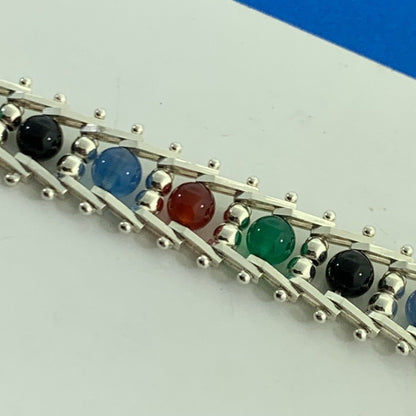 Designer Milor 925 Sterling Silver Riccio Rolling Mixed Gemstone Bead Bracelet