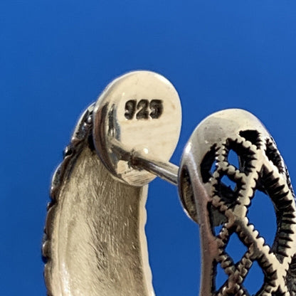 Designer 925 Sterling Silver Marcasite Basket Weave Hoop Earrings