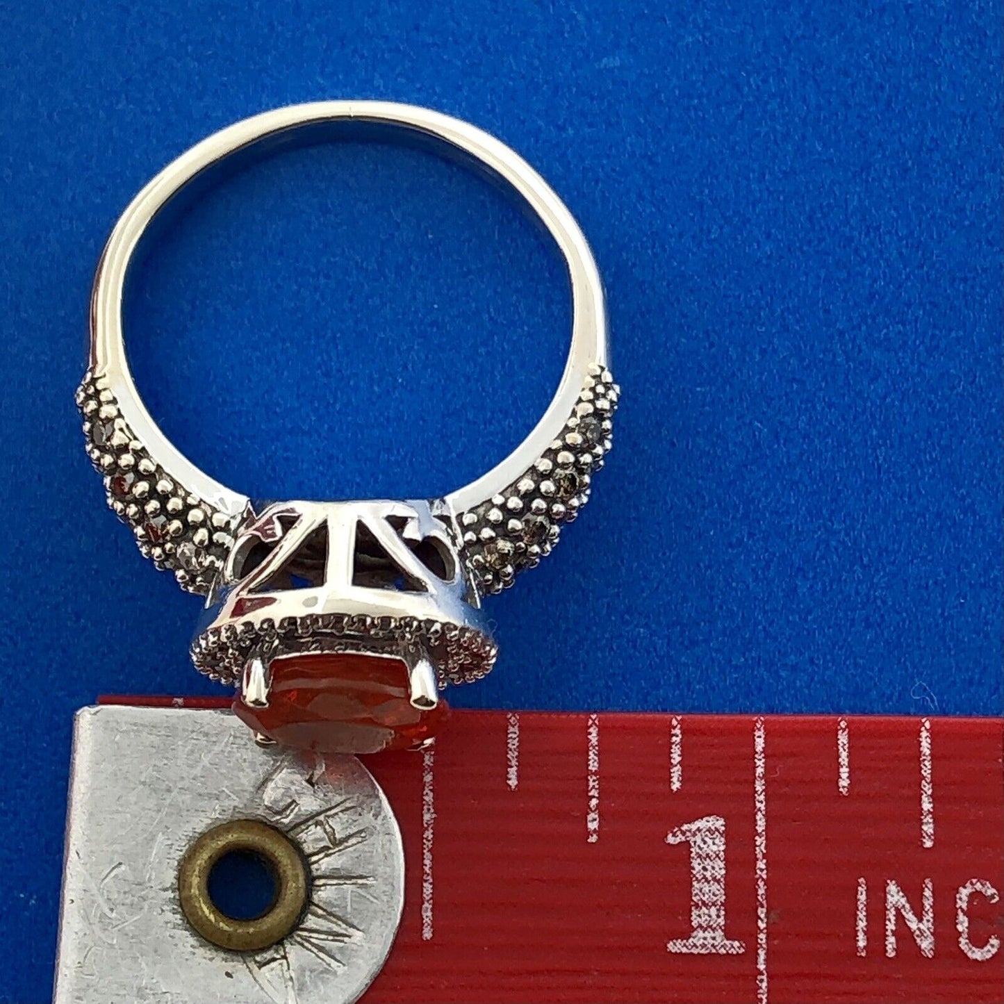 Stunning 14K White Gold Mexican Fire Opal Diamond Halo Ladies Cocktail Ring