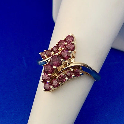10K Yellow Gold Pink Tourmaline Bypass Cluster Cocktail Ring