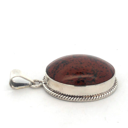 Vintage Taxco TM-287 Sterling Silver Mahogany Obsidian Statement Oval Pendant