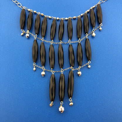 Chan Luu Vermeil Sterling Silver 925 Carved Long Black Bead 17" Bib Necklace