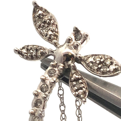 Designer 10K White Gold Diamond Dragonfly Spiritual Pendant Necklace