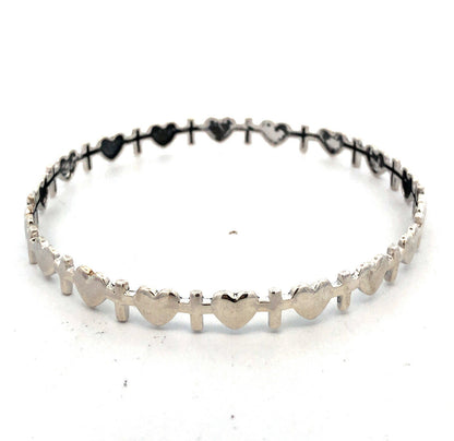 Designer R 925 Sterling Silver Cross Heart Love Stackable Round Bangle Bracelet