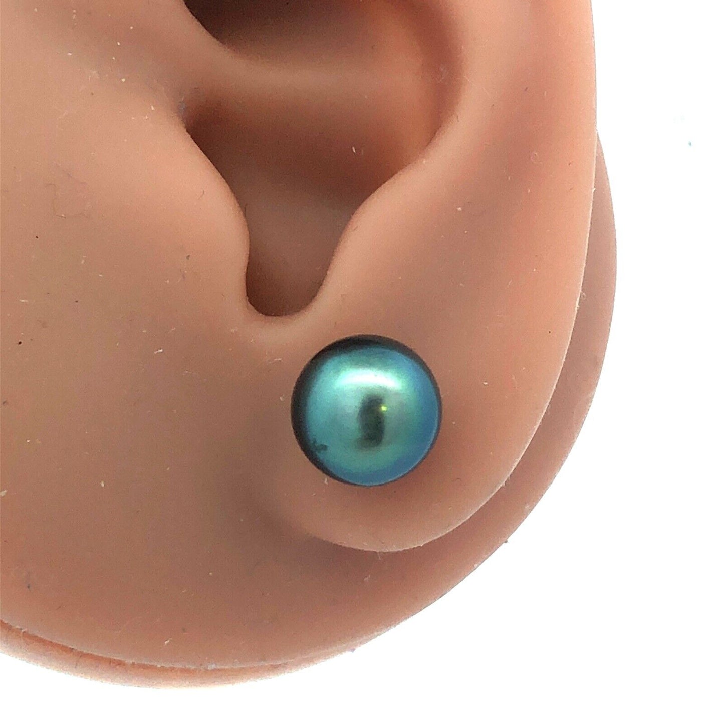 Designer 14K White Gold Round Tahitian Pearl Ball Solitaire Stud Earrings