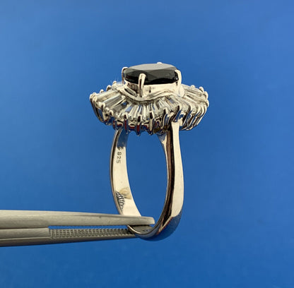 Stunning Designer Sterling Silver 925 Black Spinel White Zircon Cocktail Ring