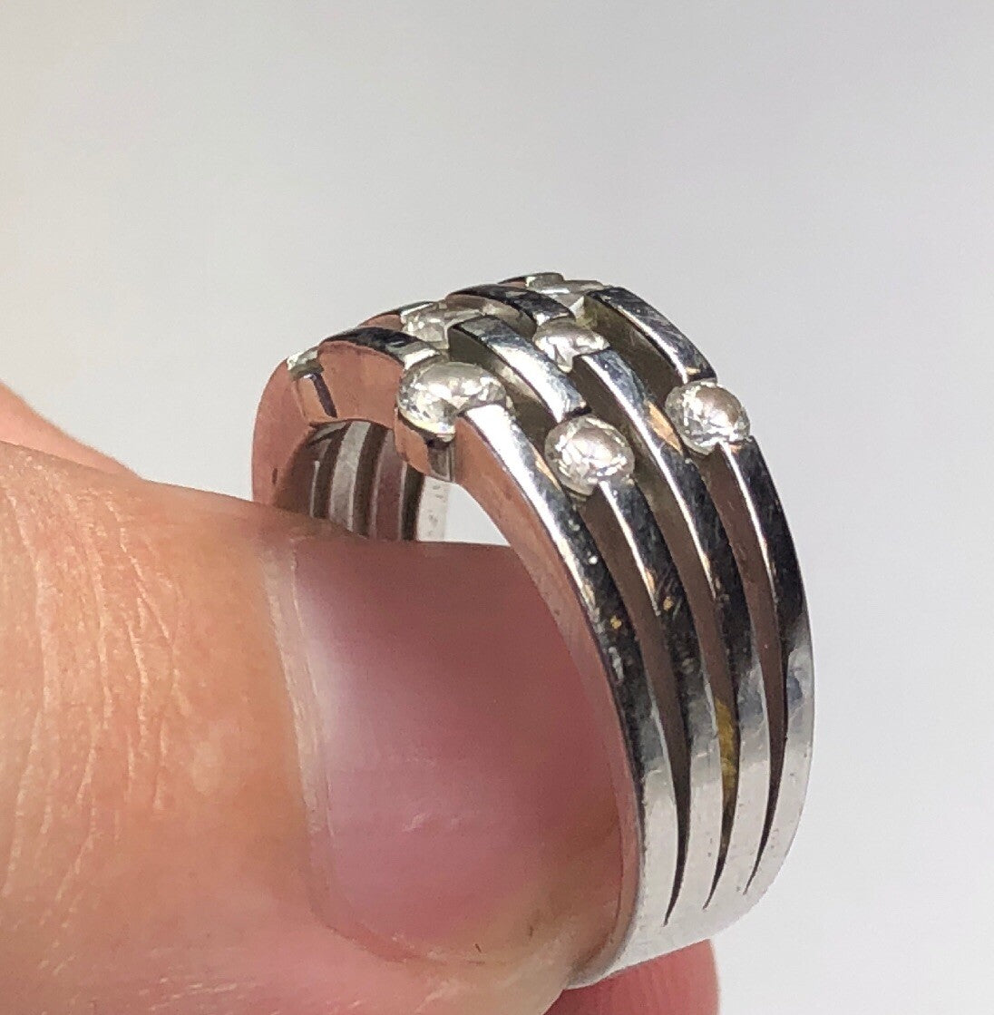 Designer Sterling Silver 925 Cubic Zirconia Station Wedding Anniversary Ring