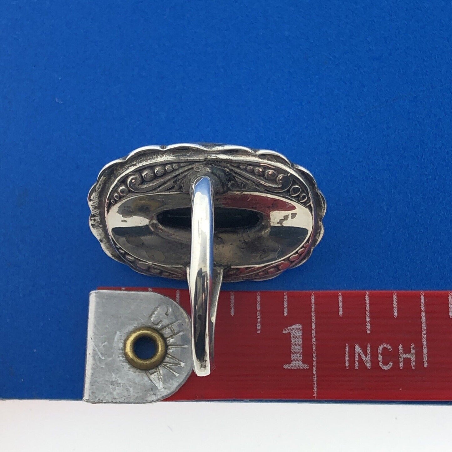 Native American 925 Sterling Silver Green Turquoise Marcasite Statement Ring