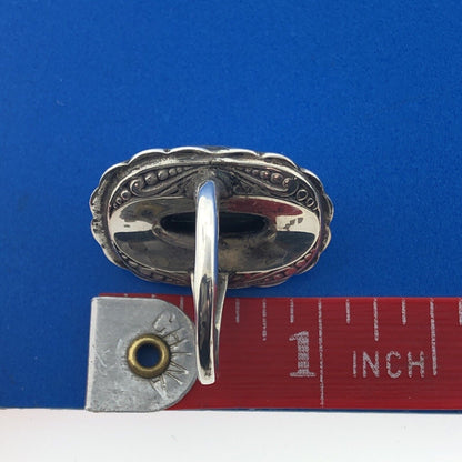 Native American 925 Sterling Silver Green Turquoise Marcasite Statement Ring