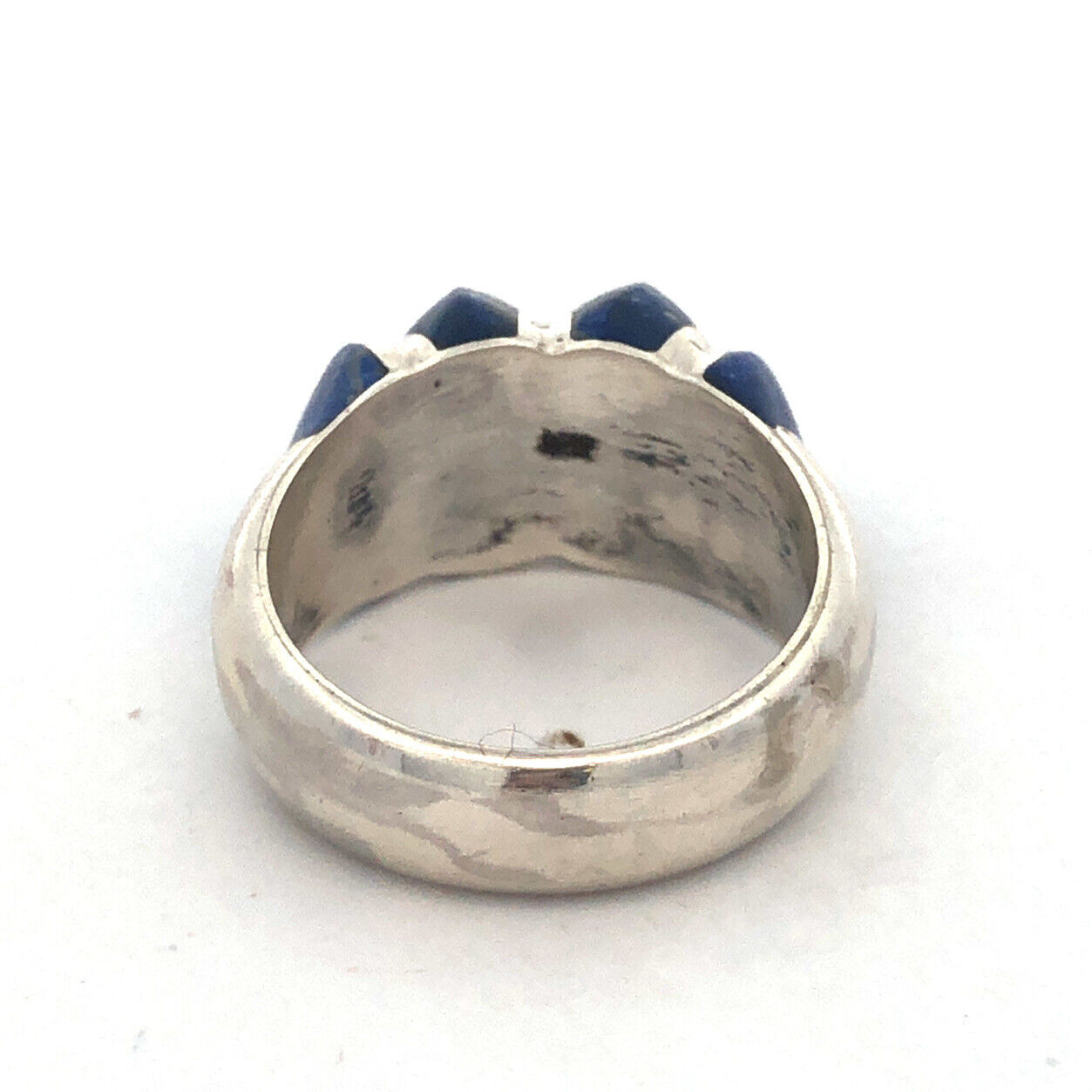 Estate 950 Fine Silver Lapis-Lazuli Modernist Ribbed Dome Size 7.5 Ring