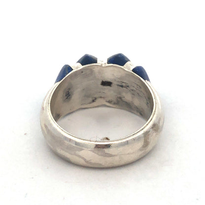 Estate 950 Fine Silver Lapis-Lazuli Modernist Ribbed Dome Size 7.5 Ring