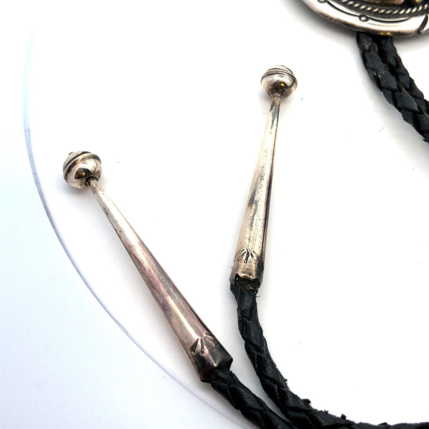 Tommy Moore Navajo Sterling Silver Turquoise Black Leather Bolo Lariat Necklace