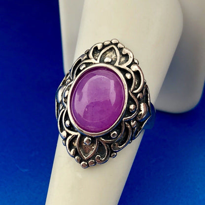 Vintage FAS Sterling Silver 925 Pink Tourmaline Cabochon Scroll Fashion Ring
