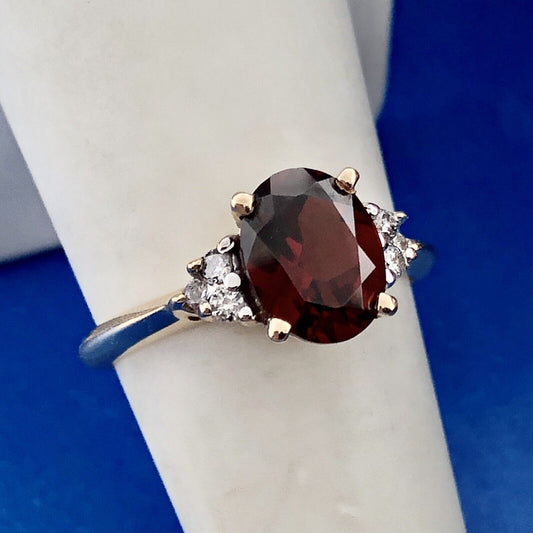 10K Yellow Gold Oval Garnet Ring with Diamond Accents January Birthstone