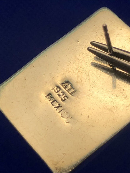 Designer ATI 925 Sterling Silver Black Onyx Rectangle Statement Stud Earrings