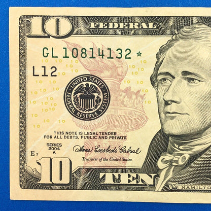 2004 A $10 Federal Reserve San Francisco Star Note Printed Fort Worth Rare