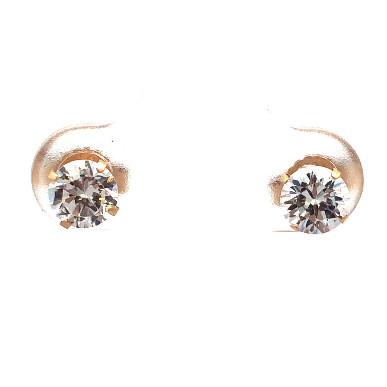 14K Yellow Gold Round Cubic Zirconia Solitaire Stud Earrings