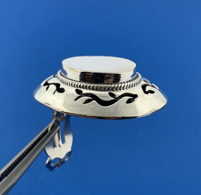 Sterling Silver 925 Native American Concho Design Engravable Oval Disc Earrings