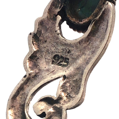 Vintage 925 Sterling Silver Turquoise Cabochon Scroll Dangle Drop Hook Earrings