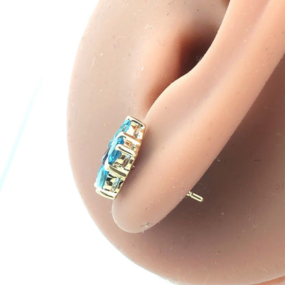 Estate 14K Yellow Gold Blue Topaz Amethyst Flower Statement Stud Earrings