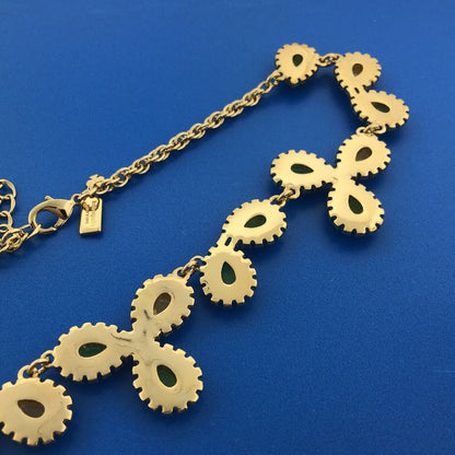 Kate Spade Gold Tone Rhinestone Glass Stone Floral Panel Collar Necklace W/Pouch