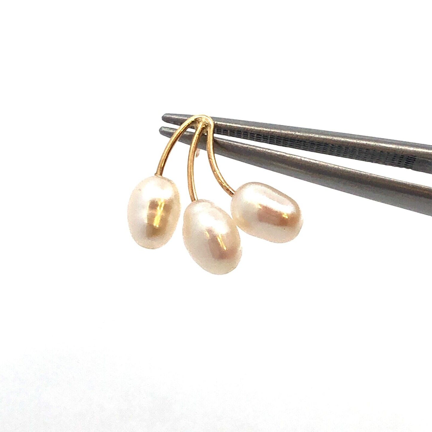 Designer ZZ 14K Yellow Gold Three Oval Pearl Drop Stud Earrings