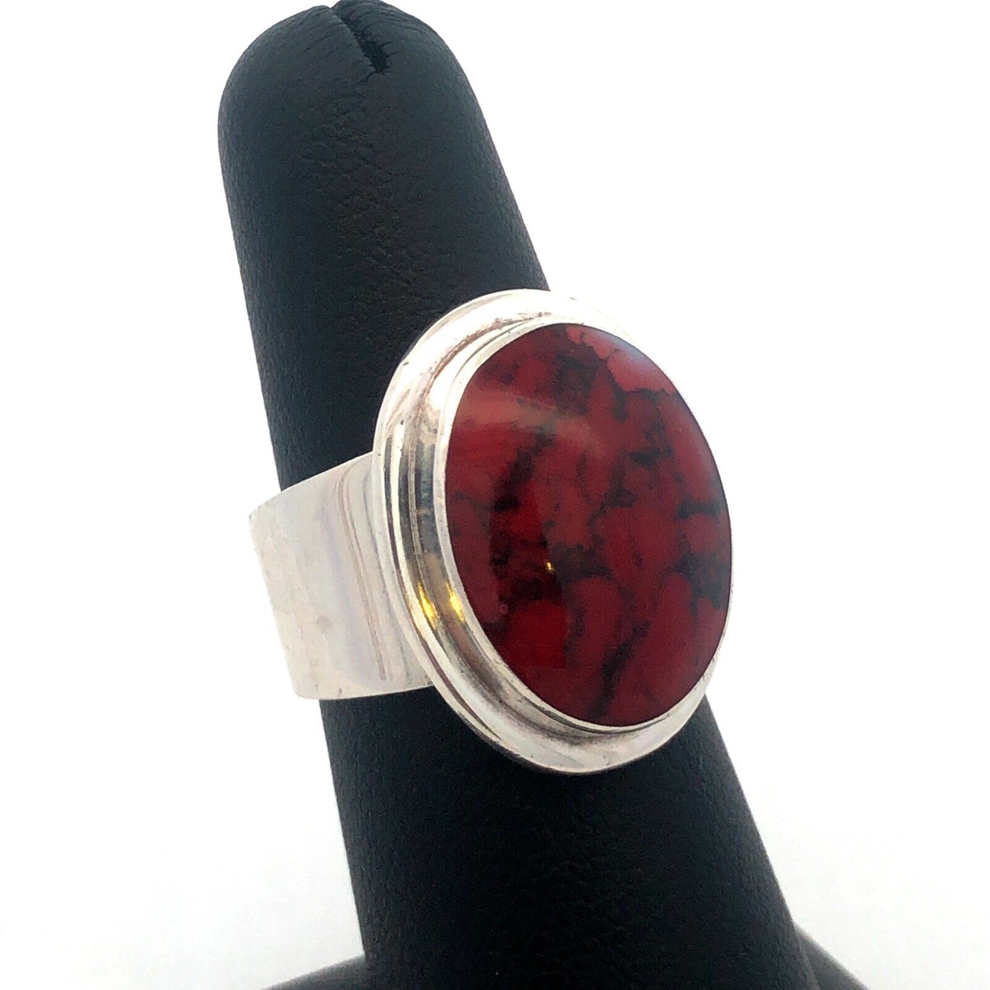 Designer ATI Mexico Sterling Silver Brecciated Jasper Cabochon Statement Ring