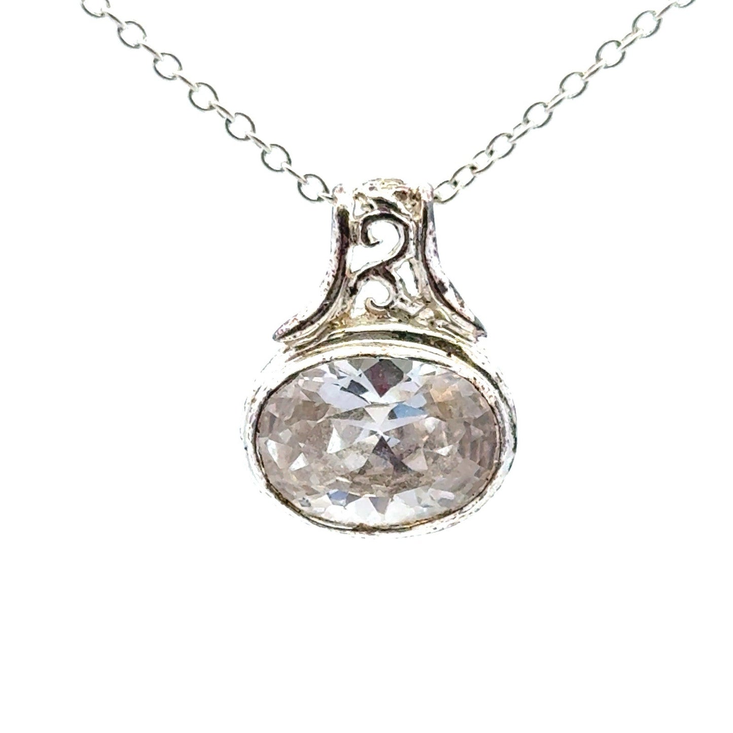 Designer 925 Sterling Silver Cubic Zirconia East West Scroll Statement Pendant