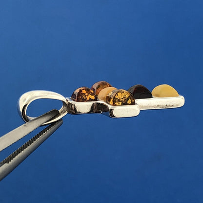 Vintage Poland Sterling Silver Baltic Amber Religious Communion Cross Pendant