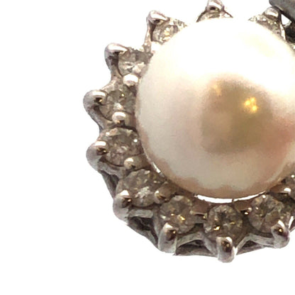 Designer BME 14K White Gold Round White Pearl Diamond Halo June Bridal Pendant