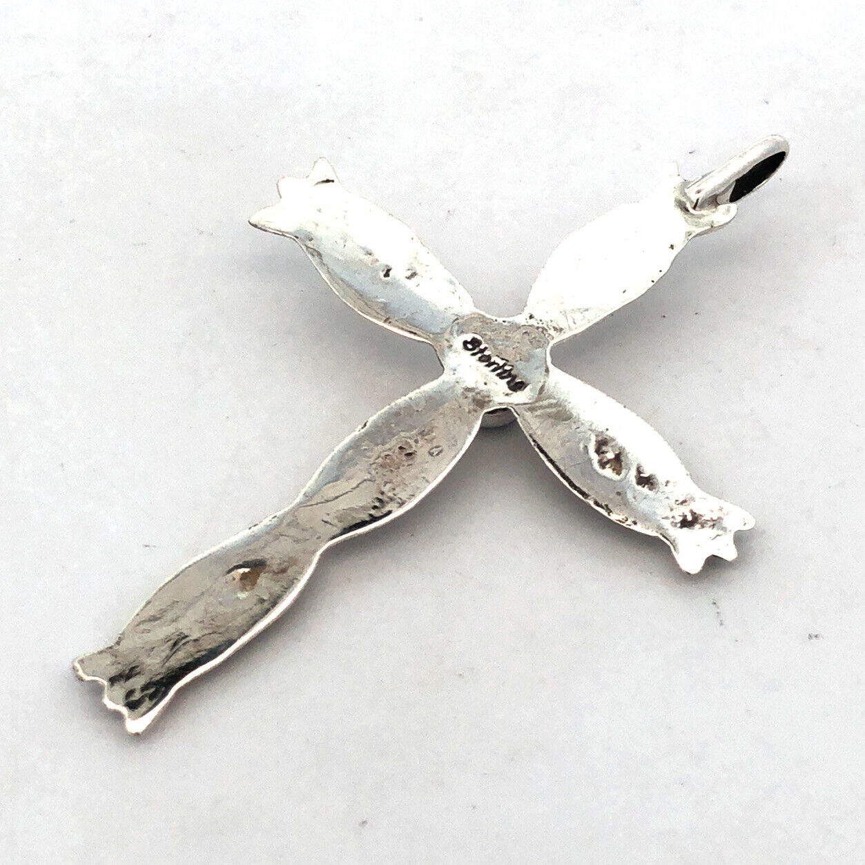 925 Sterling Silver Vintage Native American Old Pawn Turquoise Cross Pendant