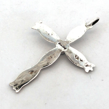 925 Sterling Silver Vintage Native American Old Pawn Turquoise Cross Pendant
