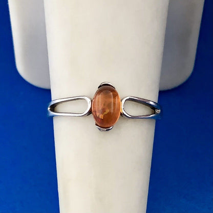 Modernist 925 Sterling Silver Oval Amber Cabochon Ring