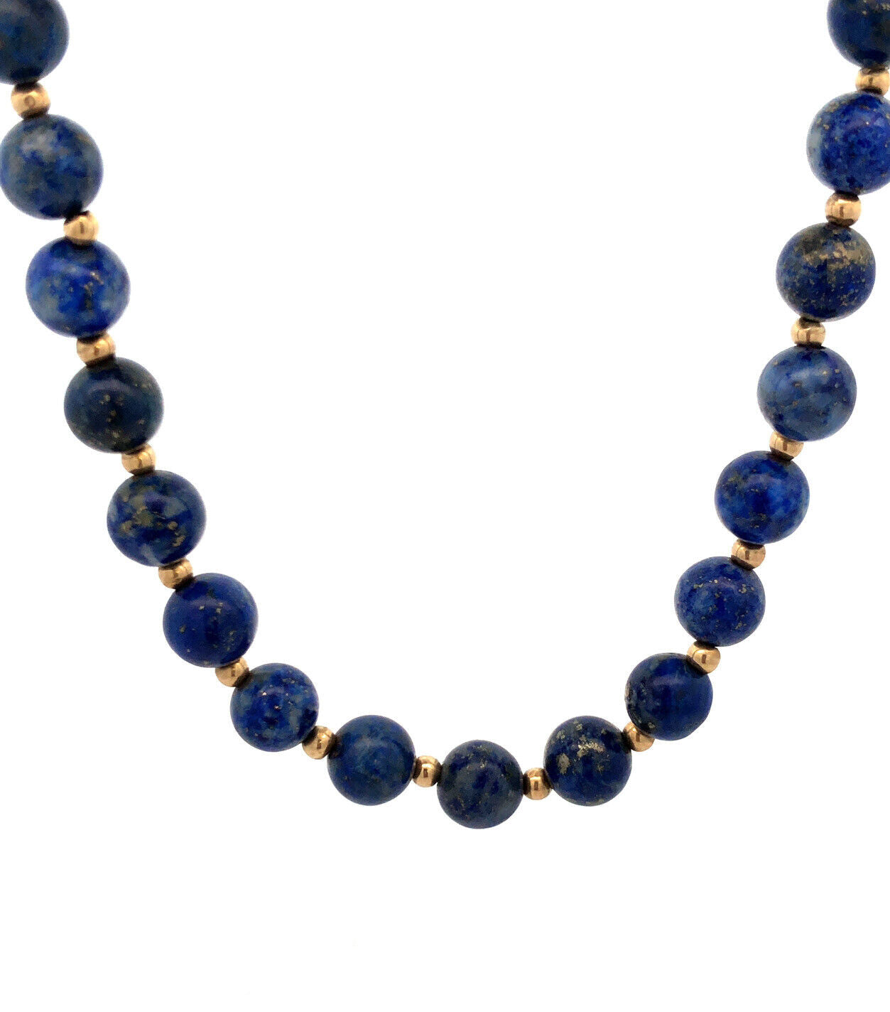 Vintage 14K Yellow Gold Lapis Lazuli Bead Enlightenment Self Awareness Necklace