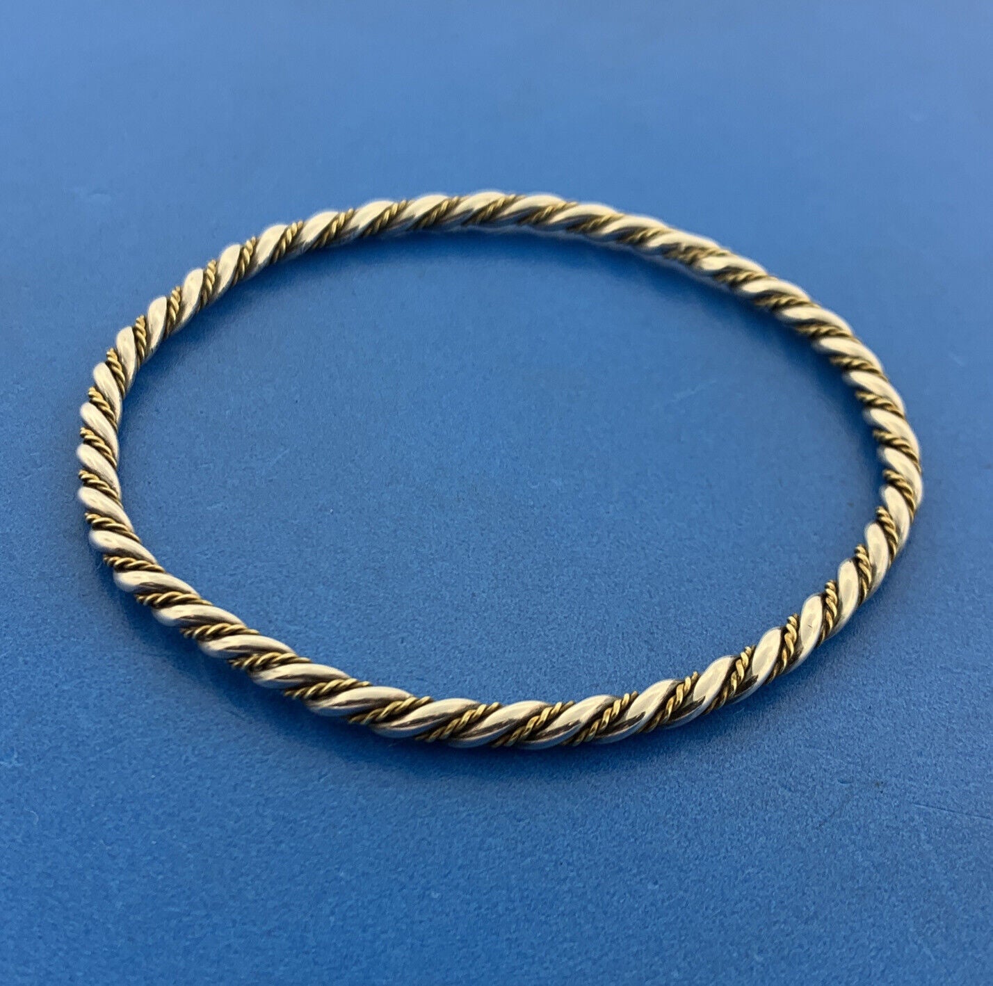 Lovely 925 Sterling Silver Brass Wire Wrap Twisted Bangle Bracelet