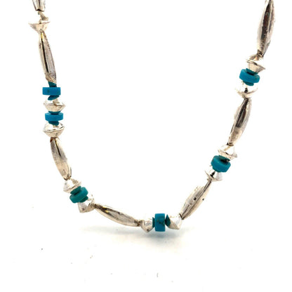 Vintage Native American Old Pawn 925 Sterling Silver Turquoise Beaded Necklace