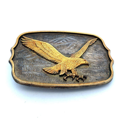 Vintage Two Tone Flying Eagle Mountains Rectangle Statement Belt Buckle