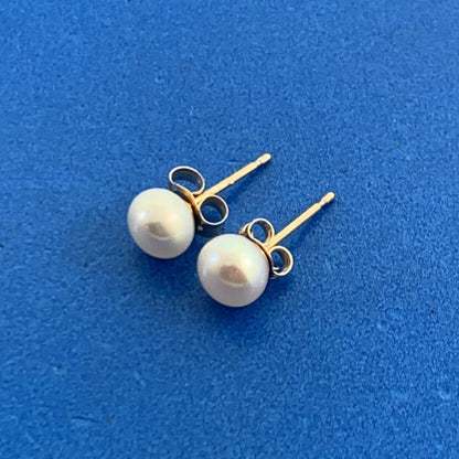 Designer OPC 14K Yellow Gold White Pearl Stud Earrings