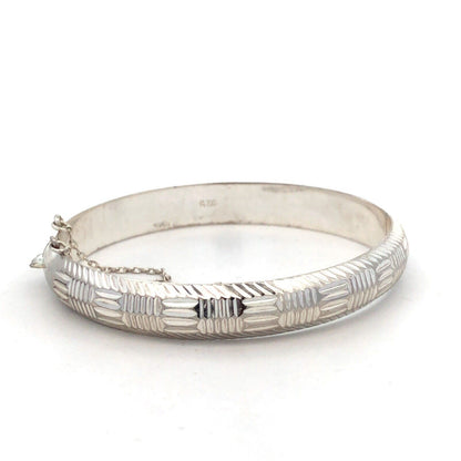 Vintage IBB 925 Sterling Silver Textured Round Hinged Bangle Bracelet