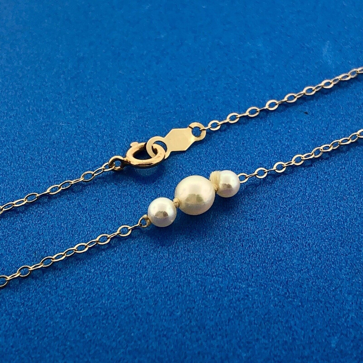 14K Yellow Gold Pearl Trio Wedding Anniversary June Bridal Petite Link Necklace