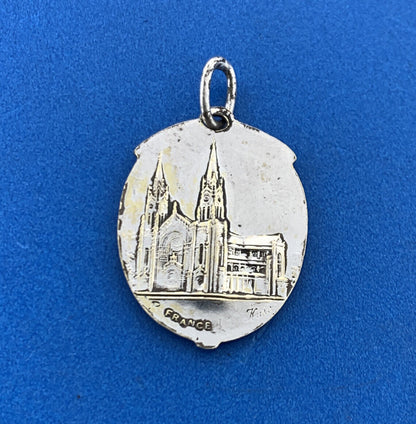 Stunning Silver Toned Saint Anne France Notre Dame Religious Dangle Pendant