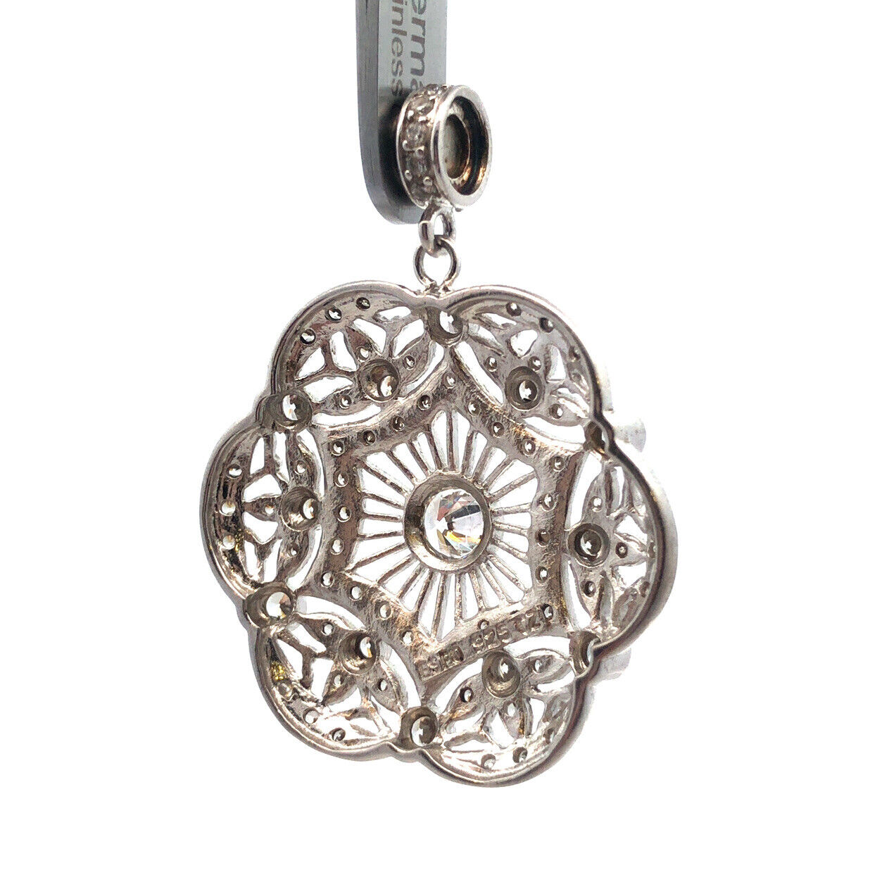 Joseph Esposito ESPO 925 Sterling Silver CZ Lacey Filigree Diamonique Pendant