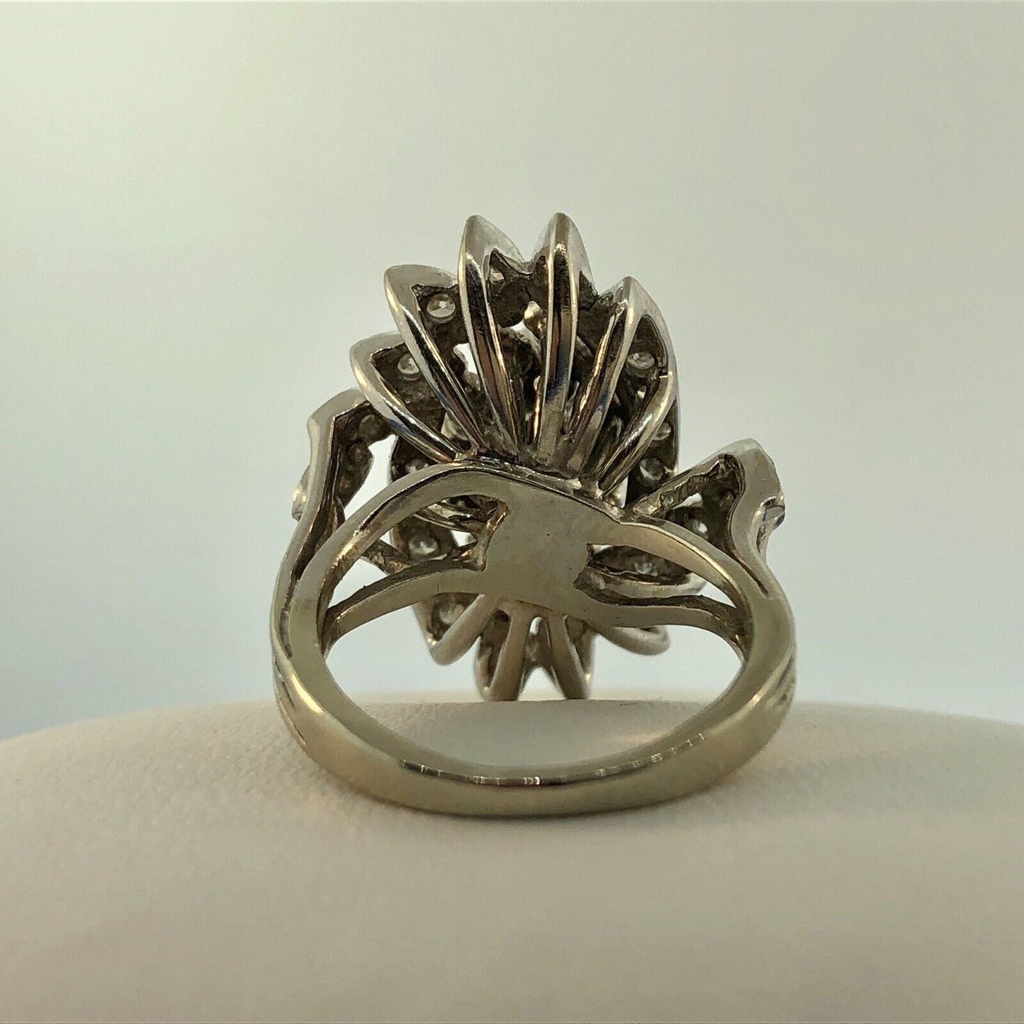 Estate 14K White Gold Diamond Feather Flower Cluster Statement Anniversary Ring
