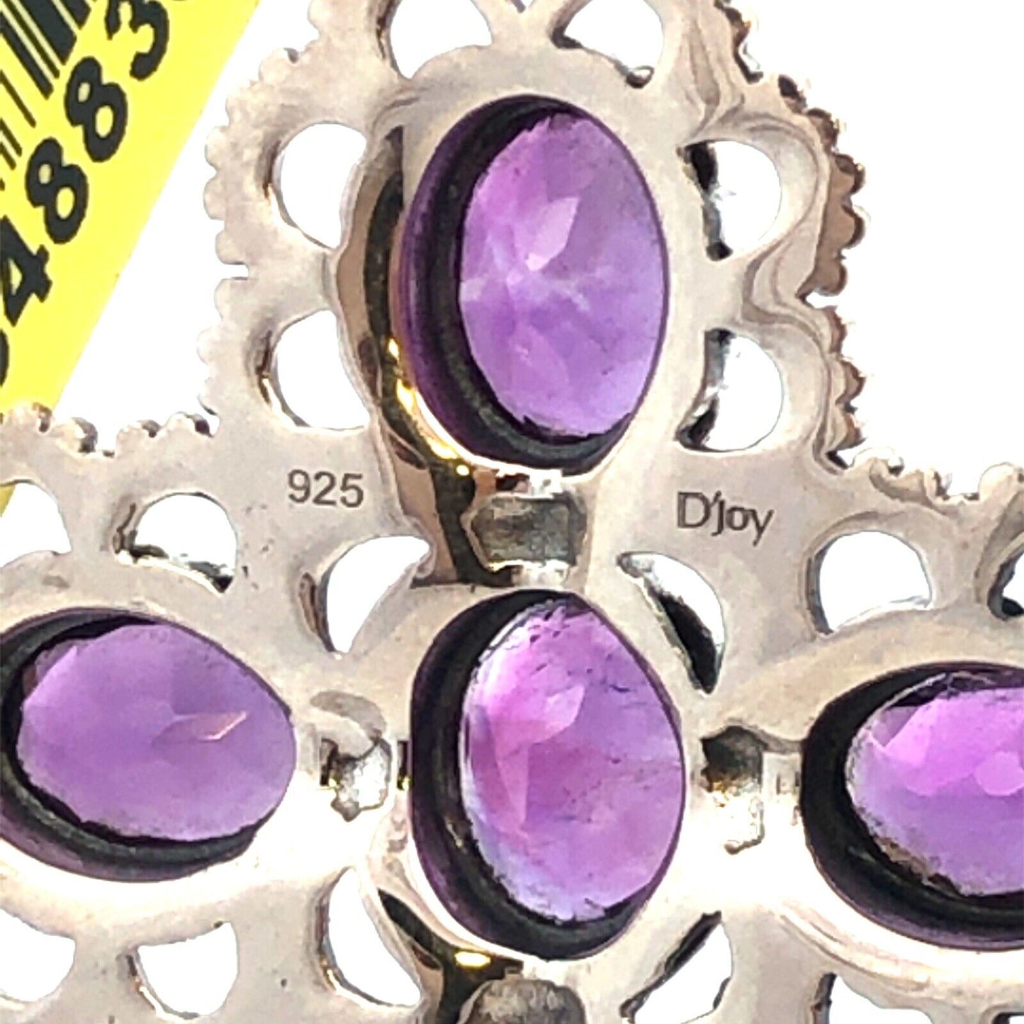 Designer DJoy 925 Sterling Silver Oval Amethyst Beaded Detail Cross Pendant