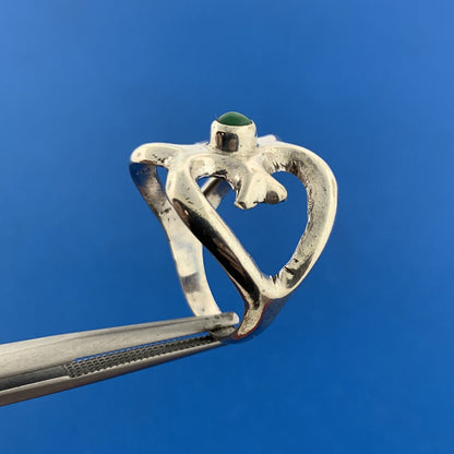 Stunning Sterling Silver 925 Cabochon Green Turquoise Open Heart Ring Size 6