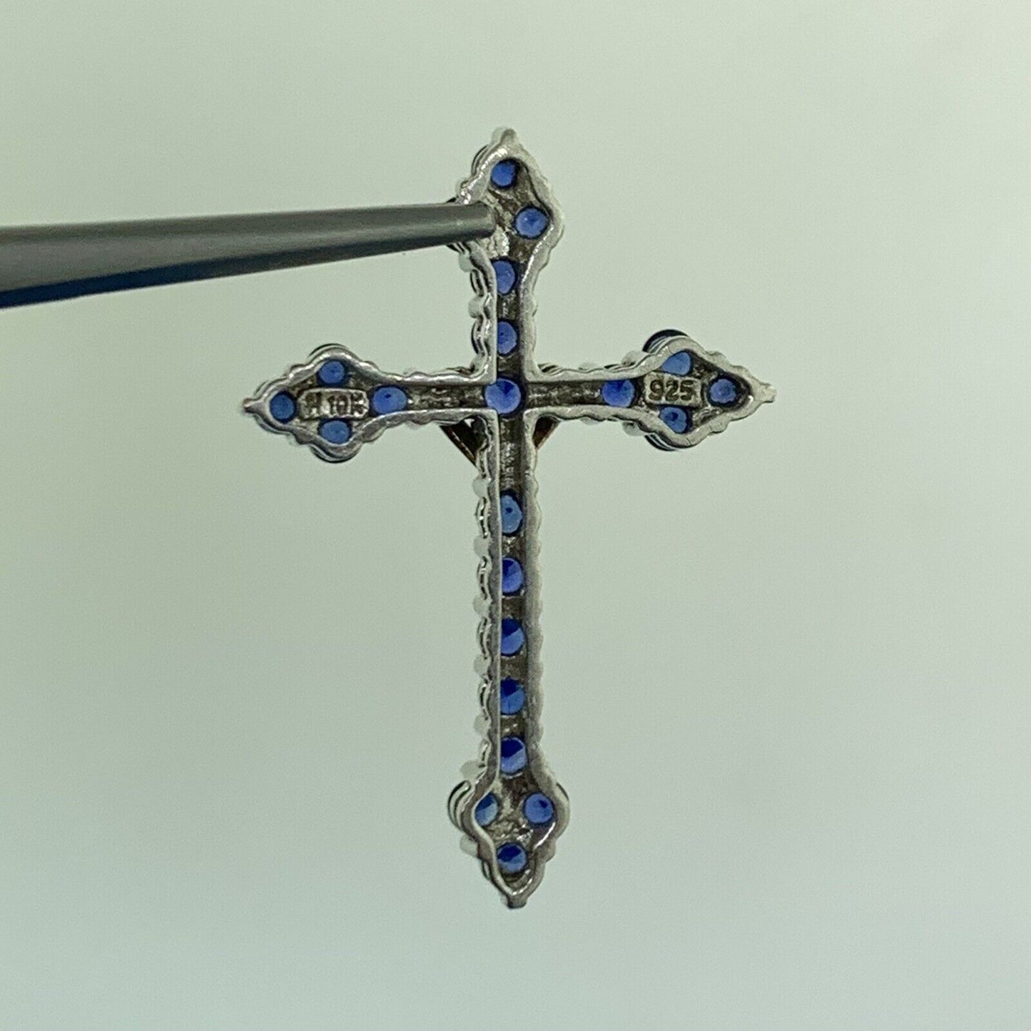 Designer 925 Sterling Silver 10K Yellow Gold Sapphire Cross Pendant