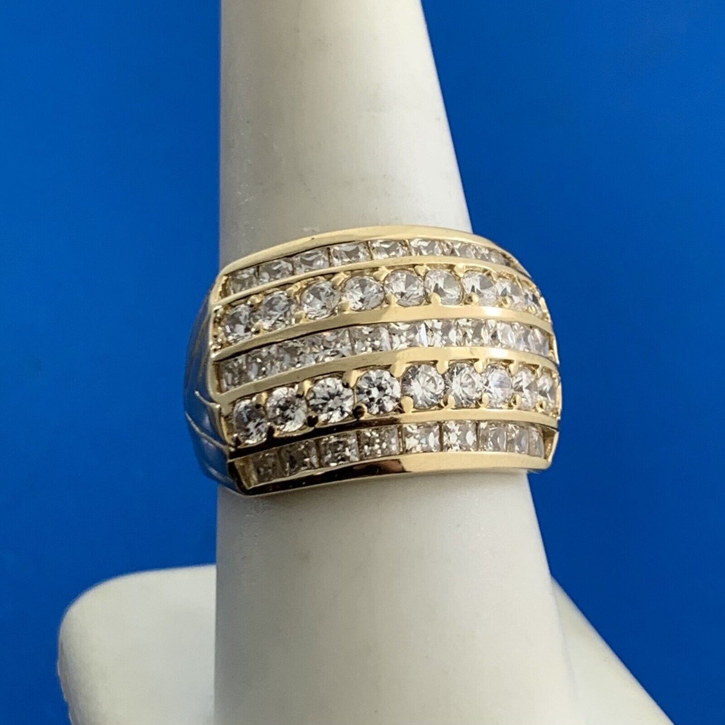 Designer 14K Yellow Gold Cubic Zirconia CZ Five Row Statement Band Ring
