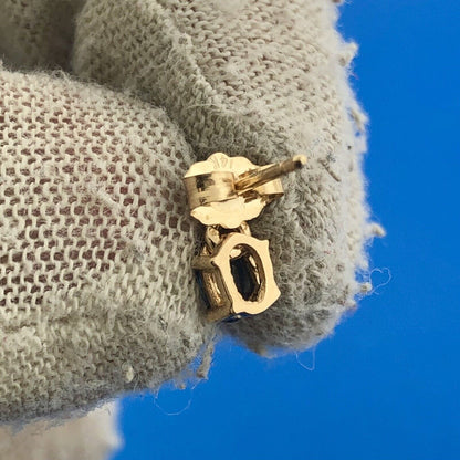 Gorgeous 14k Yellow Gold Oval Blue Sapphire Diamond Accent Dangle Stud Earrings