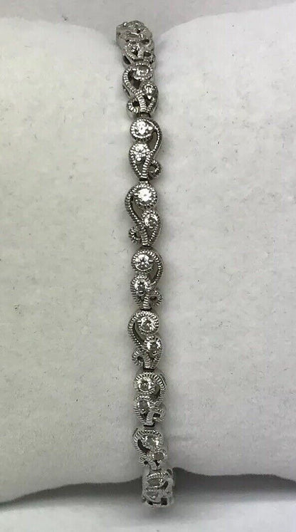 Tacori Sterling Silver 925 Cubic Zirconia CZ Open Scroll Link Tennis Bracelet